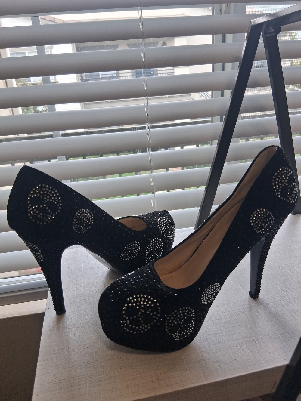 Black  Embellished Platform High Heels